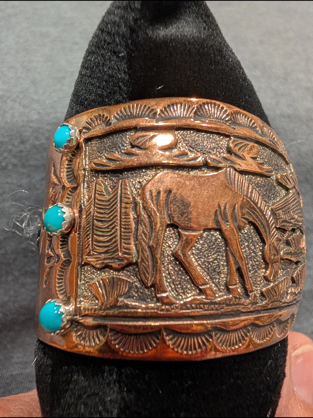 Men's Copper Horse Story Teller Cuff Bracelet - Navajo Made